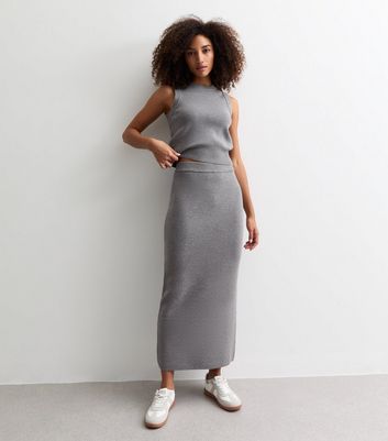 Knit midi skirt grey best sale