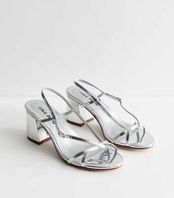 Public Desire Silver Cross-Strap Sandal Heels 