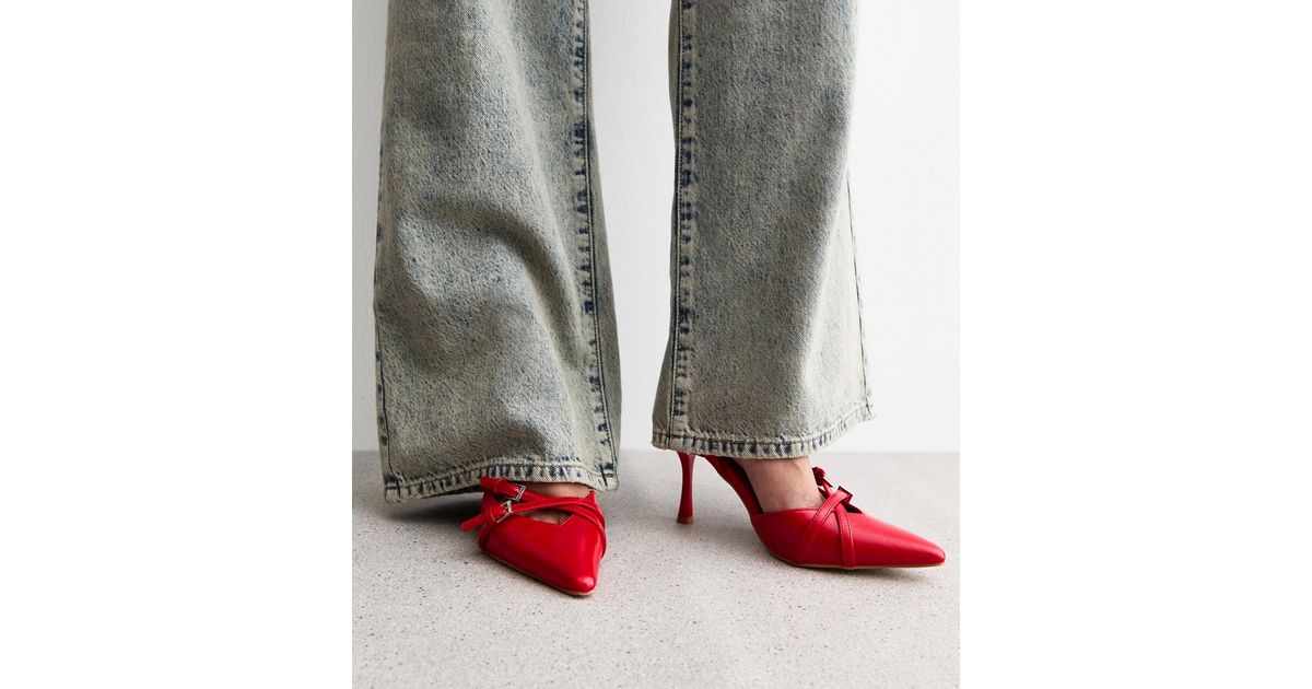 Public Desire Red Multi Strap Stiletto Heel Court Shoes New Look