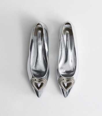 Public Desire Lilah Metallic Silver Heart Charm Pumps 