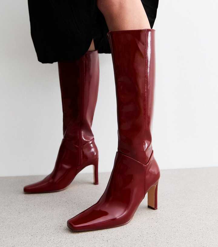 Public Desire Pose Burgundy Faux Leather Knee High Boots