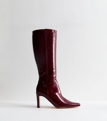 Public Desire Pose Burgundy Faux Leather Knee High Boots New Look