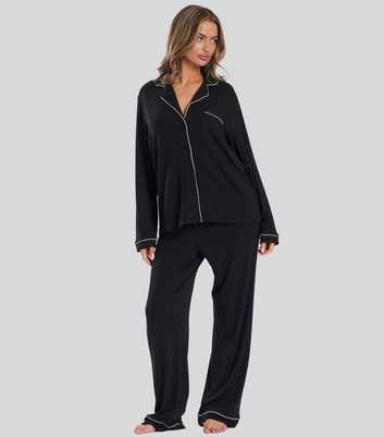 Loungeable Black Piped Pyjama Set