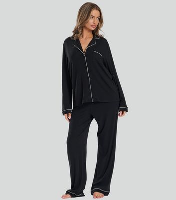 Loungeable Black Piped Pyjama Set New Look