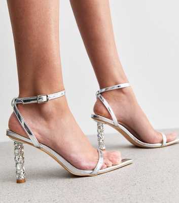 Public Desire Jules Silver Diamanté Heel Sandals