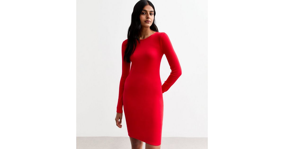 12953 Red Ribbed Stitching Dress main image 1