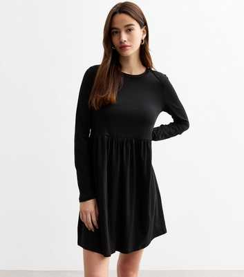 Black Long Sleeve Smock Mini Dress