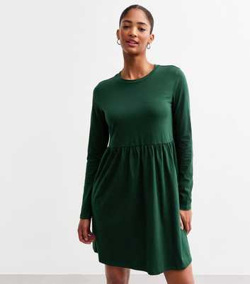 Dark Green Long Sleeve Smock Mini Dress