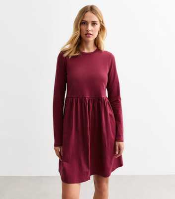 Burgundy Long Sleeve Smock Mini Dress