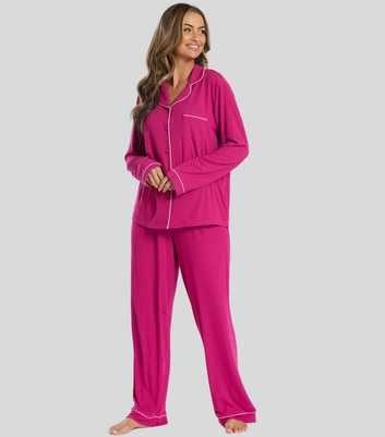 Loungeable Bright Pink Piped Pyjama Set