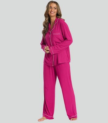 Loungeable Bright Pink Piped Pyjama Set New Look