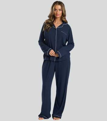 Loungeable Navy Piped Pyjama Set