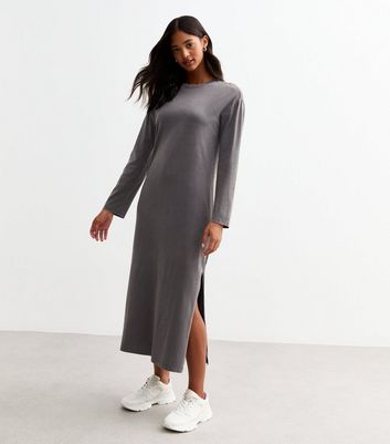 Dark Grey Acid T Shirt Long Sleeve Midi Dress New Look