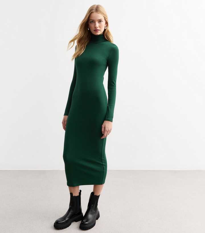 green emerald velvet dress Delilah Dark Green Turtleneck Mini Dress