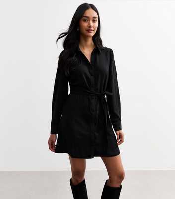 Black Belted Shirt Mini Dress