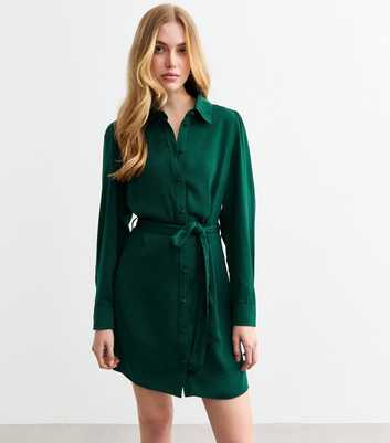 Dark Green Belted Shirt Mini Dress