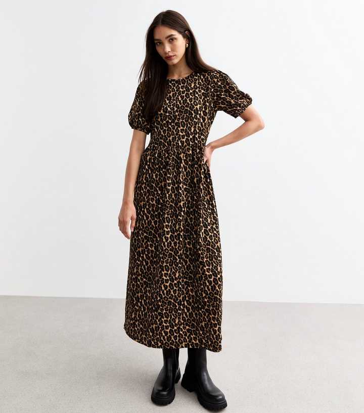 animal print midi dress new look Brown Animal Print Satin Pleated Wrap Midi Dress