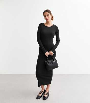 Black Crew Neck Bodycon Midi Dress