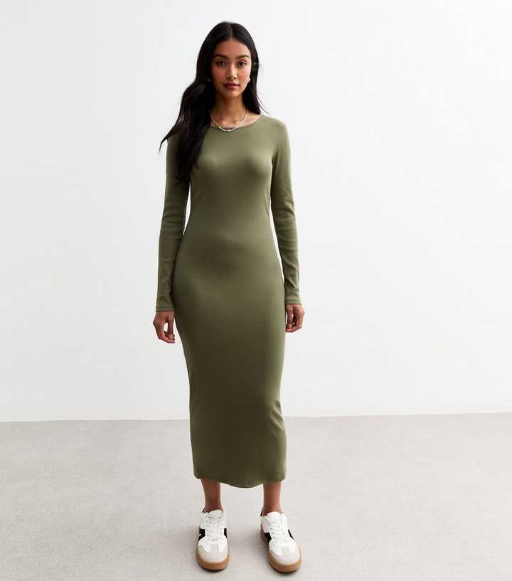 Khaki Crew Neck Bodycon Midi Dress | New Look