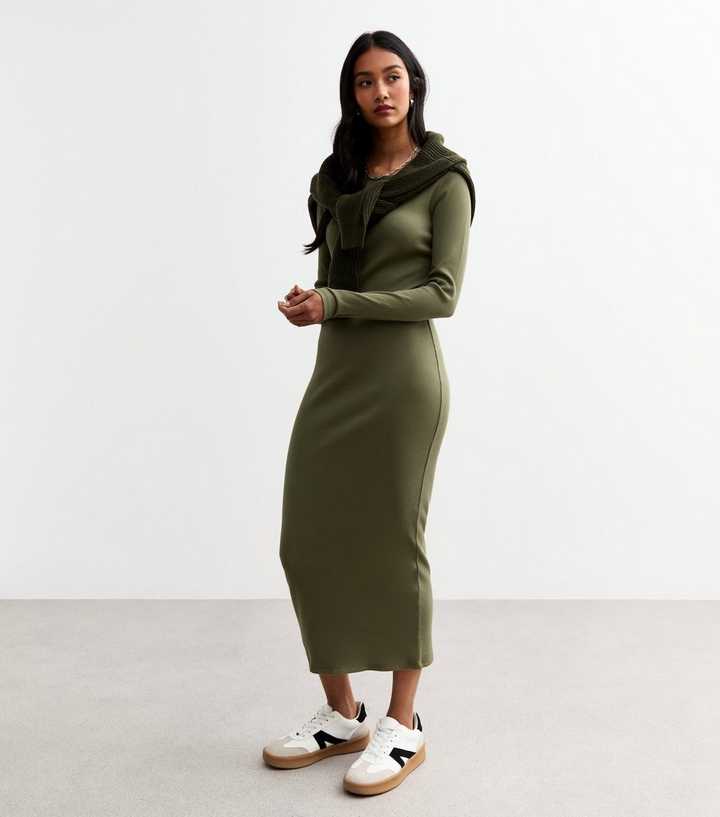 knee length dresses for ladies AINE Khaki Sleeveless Bodycon Midi Dress main image 0