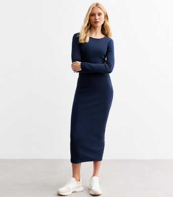 Navy Crew Neck Bodycon Midi Dress