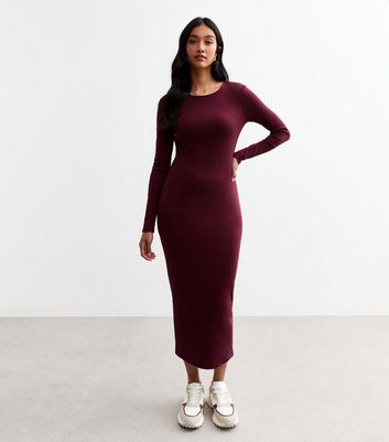 Burgundy Crew Neck Bodycon Midi Dress New Look