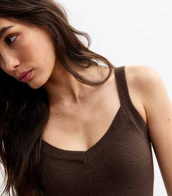 Brown Fluffy Knit Crop Vest Top