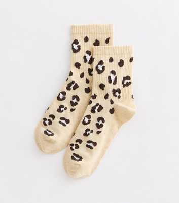 Cream Leopard-Print Socks 
