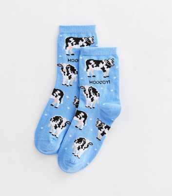 Blue Mooody Slogan-Knit Socks 