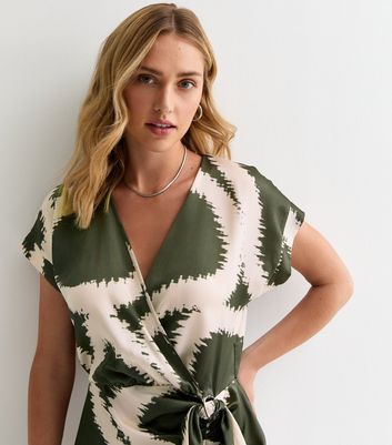 Khaki v neck leaf print dress hotsell