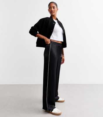 Black Side Stripe Satin Wide Leg Trousers