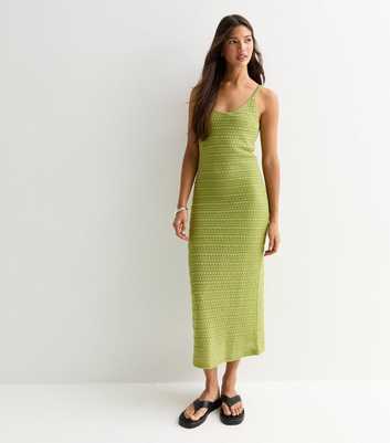 Green Crochet Strappy Midi Dress