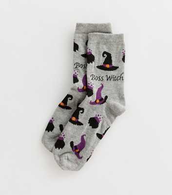 Grey Boss Witch Halloween Socks 