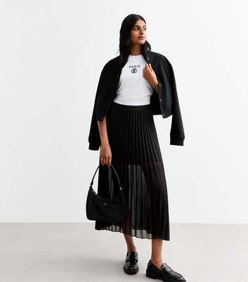 Black Pleated Chiffon Midi Skirt 