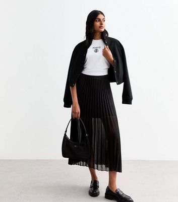 Black Pleated Chiffon Midi Skirt New Look