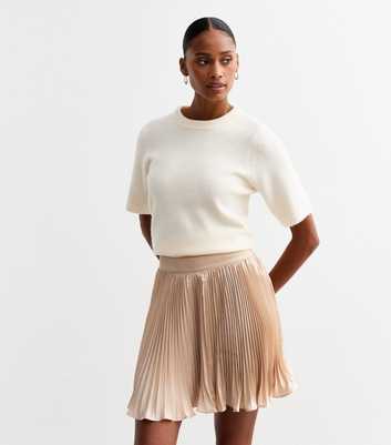 Cream Pleated Satin Mini Skirt 