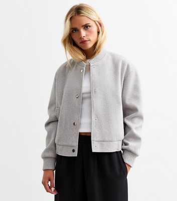 Petite Grey Brushed Crop Bomber Jacket