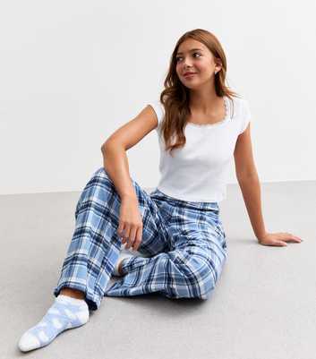 Girls Blue Plaid Long Pyjama Set