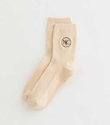 Cream NYC Embroidered Tube Socks