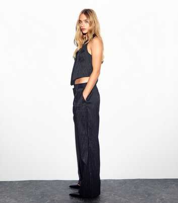 Black Glitter Pinstripe Wide Leg Trousers