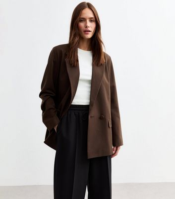 Double-Breasted Blazer with Eyelet Belt and Back Button Detailing - Brown main image 0