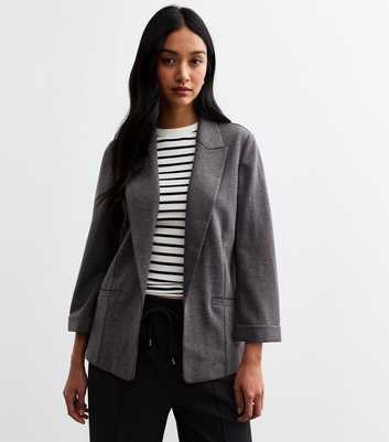 Dark Grey Ponte Open Front Chuck On Blazer