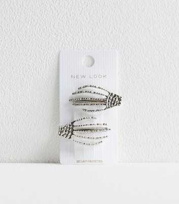 Silver Skeleton Hand Halloween Hair Slides