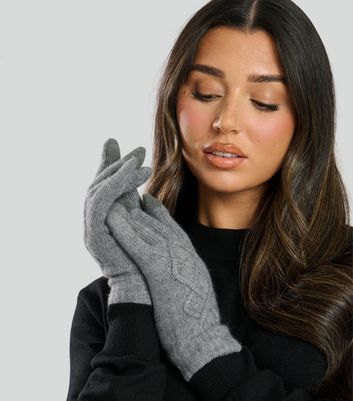 South Beach Grey Knit Touchscreen Gloves New Look