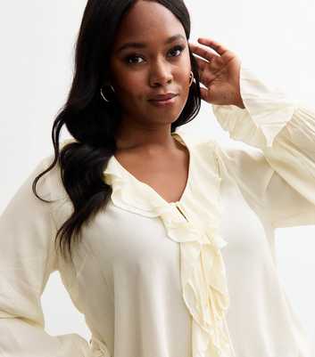 Curves Cream Crepe Ruffle Trim Blouse