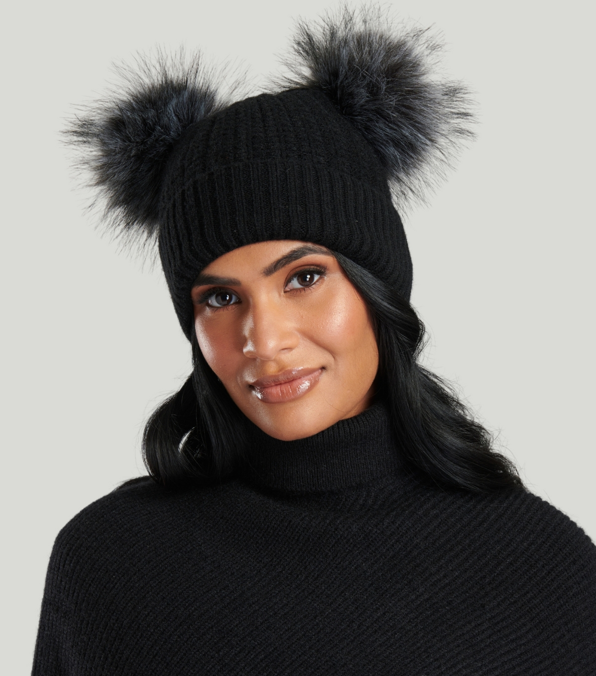 Black Pom Pom Ribbed Beanie Hat South Beach New Look