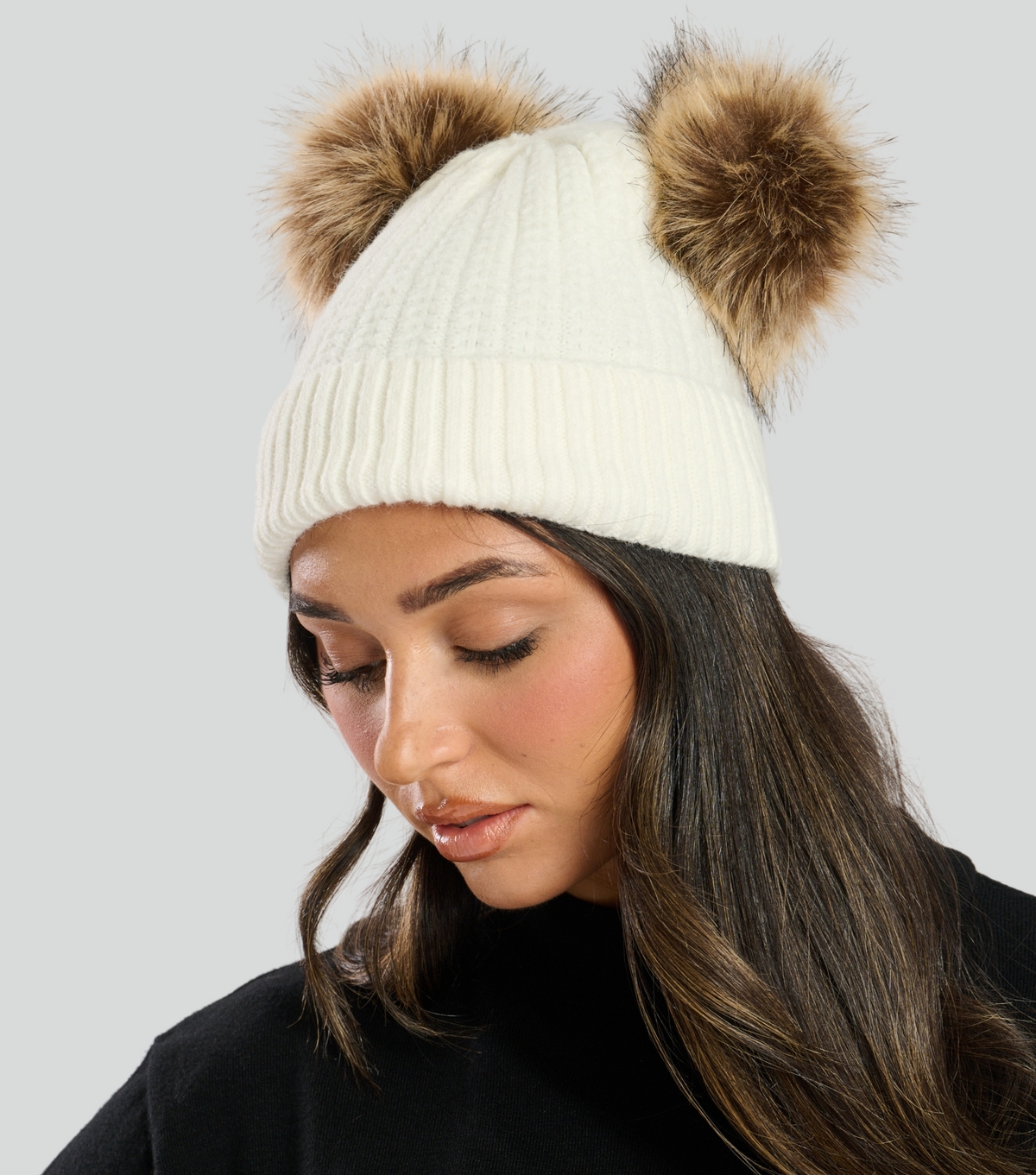 Cream Double Pom Pom Beanie South Beach New Look