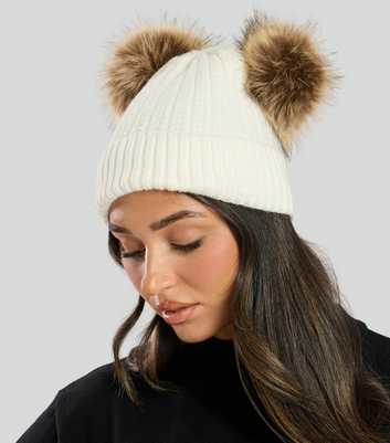 South Beach Cream Double Pom Pom Beanie