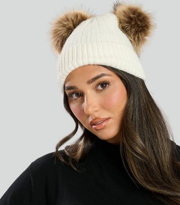 South Beach Cream Double Pom Pom Beanie