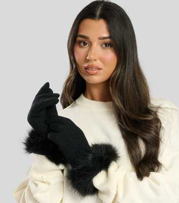 South Beach Black Faux Fur Gloves